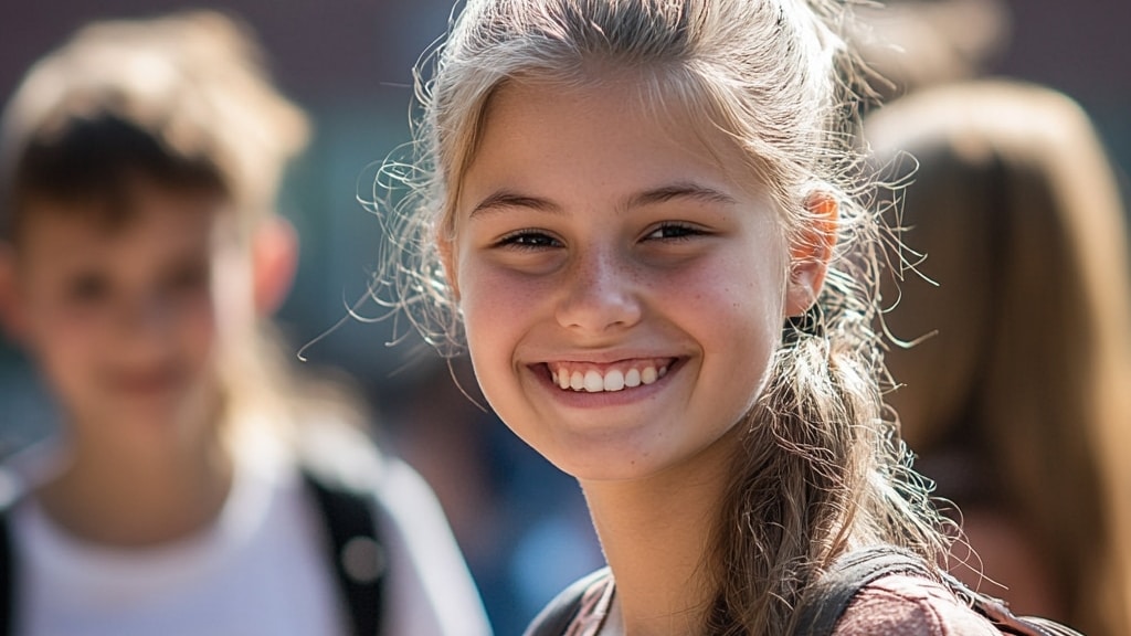 Glad elev på skolgård